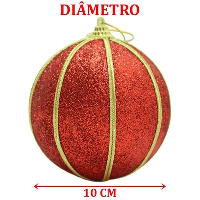 Kit 8 Bolas Glitter Vermelho árvore De Natal Artesanal 10cm
