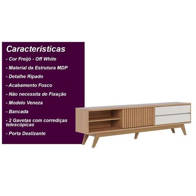 Rack Bancada 1 Portas 2 Gavetas Veneza - Freijó Off White Matte