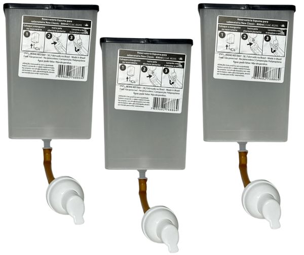 Kit 03 und Reservatório Saboneteira 800ml Espuma Valvula Nobre