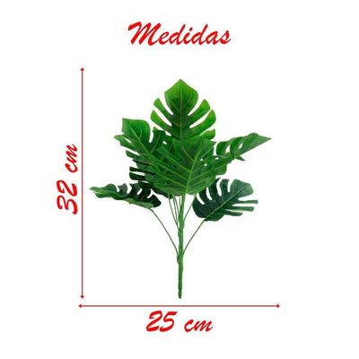 Kit 11 Ramos Costela De Adão Decorativo Artificial Plástico Verde 9 Folhas Cada 32cm