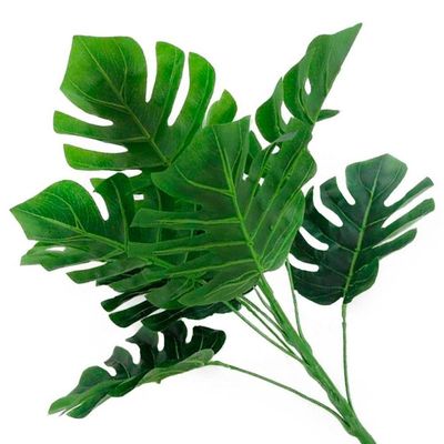 Kit 12 Ramos Costela De Adão Decorativo Artificial Plástico Verde 9 Folhas Cada 32cm