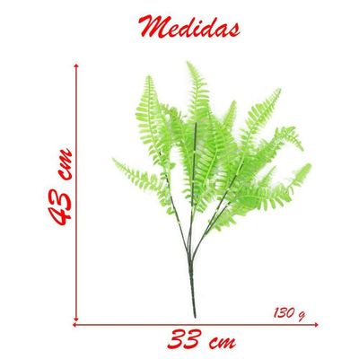 Kit 16 Ramos Decoração Arranjo Samambaia Planta Artificial Plástico Verde 5 Galhos Cada 43cm
