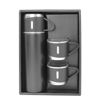Garrafa Térmica Parede Dupla 3 Copo Aço Inox Squeeze 500ml Preto