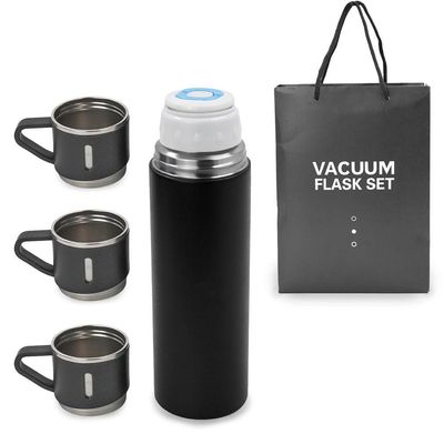 Garrafa Térmica Parede Dupla 3 Copo Aço Inox Squeeze 500ml Preto