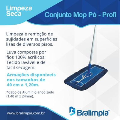 Conjunto Mop Pó Profissional 80 Cm - Bralimpia Resistente +