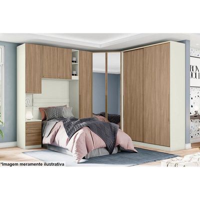Modulado de Quarto Armário Ponte Aéreo Solteiro MC12 Seletto c/ 2 Portas e 2 Nichos Areia - Henn