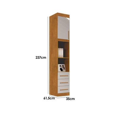 Modulado de Quarto Armário Mesa de Cabeceira Luna c/ 1 Porta e 3 Gavetas Nature - Bianchi