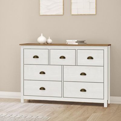 Cômoda 7 Gavetas Em Madeira Linha Topázio - Branco/freijó
