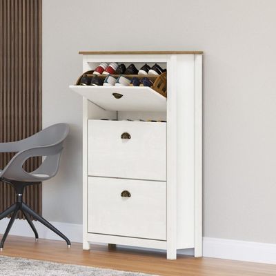 Sapateira De Madeira 3 Gavetas Linha Topázio - Branco/freijó