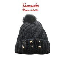 Touca Gorro Adulto Preta Pompom Tamanho único