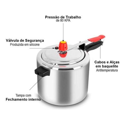 Panela De Pressao Polida 7 Litros Aluminio Eirilar Qualidade