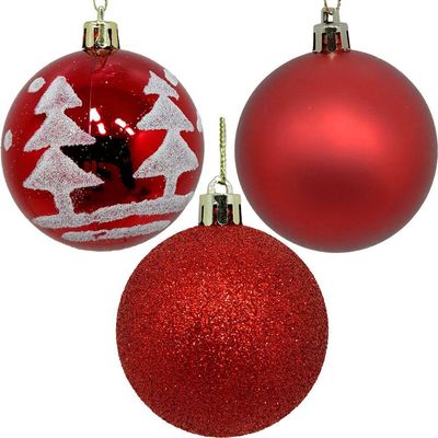 Kit 36 Bolas Enfeite Natalino árvore Natal Vermelho Glitter