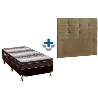 Cama Box Solteiro CRC + Colchão Ortopédico Light Ortobom + Cabeceira Clean Suede Marrom Taupe