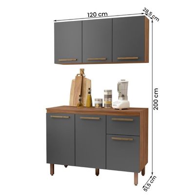Armario De Cozinha Pop 120 Cm Com 6 Portas E 1 Gaveta Freijo/chumbo/freijo
