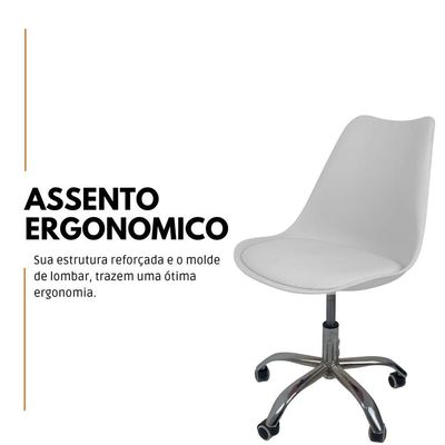 Kit 5 Cadeiras Office Base Cromada Com Rodizio Giratória Saarinen Branco