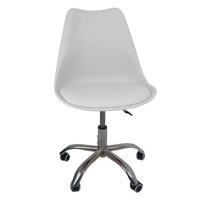 Kit 5 Cadeiras Office Base Cromada Com Rodizio Giratória Saarinen Branco