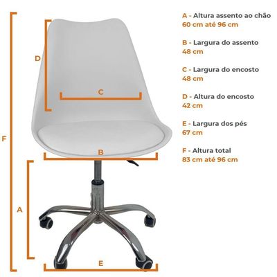 Kit 5 Cadeiras Office Base Cromada Com Rodizio Giratória Saarinen Branco