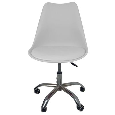 Kit 5 Cadeiras Office Base Cromada Com Rodizio Giratória Saarinen Branco