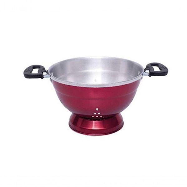 Escorredor E Macarrão De Aluminio Vermelho 24cm Com Pé Docesar