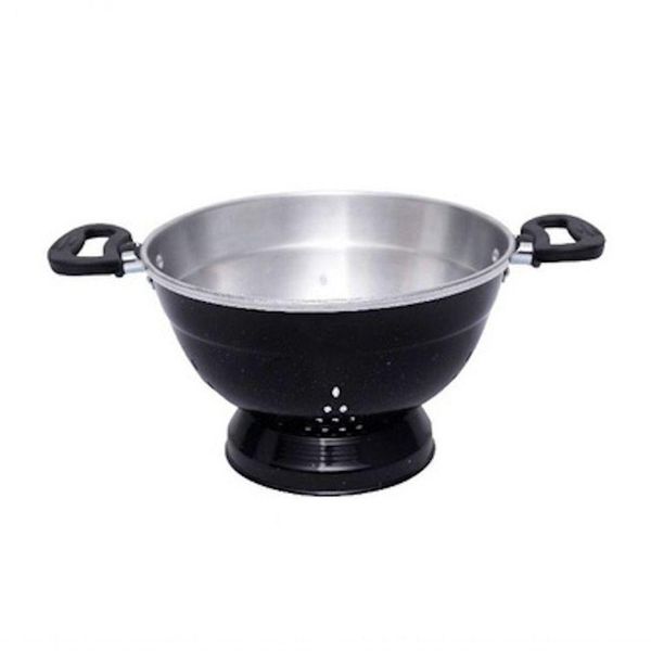 Escorredor E Macarrão De Aluminio Preto 20cm Com Pé Docesar