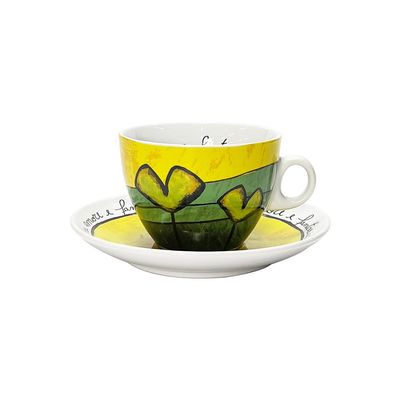 Jogo de xícaras capucciono com pires em porcelana Egan 90ml 2 peças amarela e azul