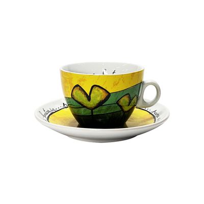 Jogo de xícaras capucciono com pires em porcelana Egan 250ml 2 peças amarela e vermelha