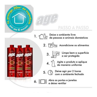 3 Und Age Arraze Mata Insetos Baratas 01 Litro