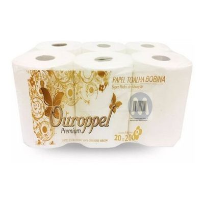Papel Toalha Bobina 100% Celulose Bom Ouroppel 6 Rolos 200m