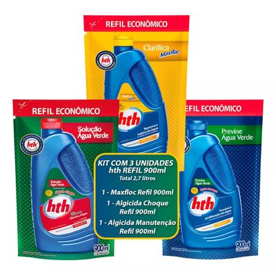 Kit Hth Piscina Clarificante Algicida Manutenção Choque Refi
