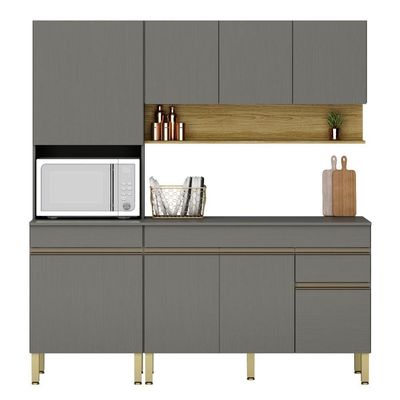 Conjunto De Armarios Modulados Line Com 8 Portas E 1 Gaveta Gris Freijó