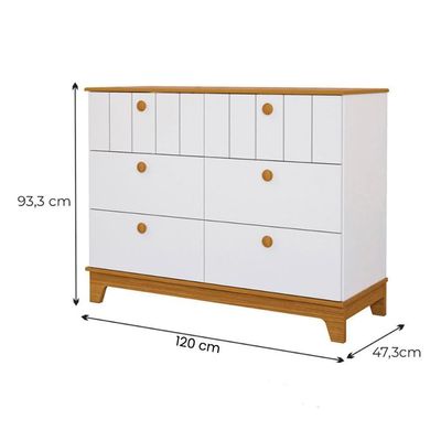 Comoda Biscoito Quarto Infantil Com 6 Gavetas Branco Acetinado nature