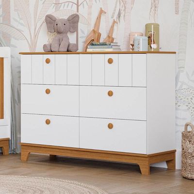 Comoda Biscoito Quarto Infantil Com 6 Gavetas Branco Acetinado nature