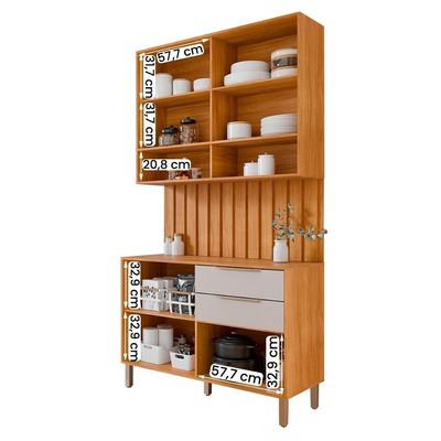 Armário Aéreo Com Balcão Painel Divina 120cm 4 Portas E 2 Gavetas Cinamomo/Off White