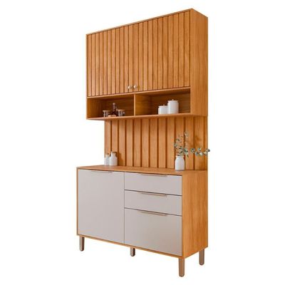 Armário Aéreo Com Balcão Painel Divina 120cm 4 Portas E 2 Gavetas Cinamomo/Off White