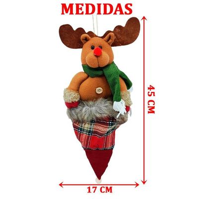 Enfeite Decoração árvore Natal Rena Com Saco Natalino 59cm