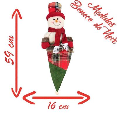 Kit 2 Enfeites árvore Natal Papai Noel E Boneco Neve Saco Natalino Xadrez