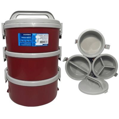 Jogo De Marmitas Térmica Div 3 Pçs 1,5 Lts Vermelha Soprano