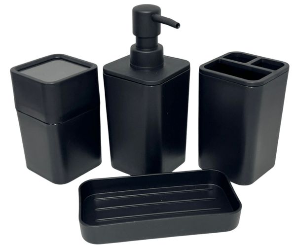 Kit Banheiro Pia Porta Escova Algodão Sabonete 4 Pçs Preto Soprano