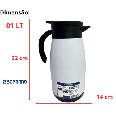 Bule Térmico Soprano 1 Litro Aço Inox Com Gatilho Branco
