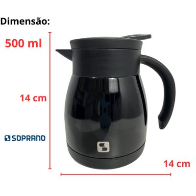 Bule Inox Elegance Garrafa Térmica Para Chá Café Água 500ml Preto