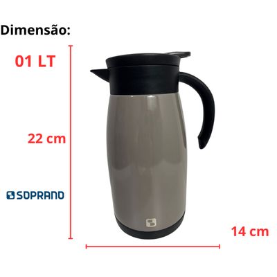 Bule Térmico Soprano 1 Litro Aço Inox Com Gatilho Fendi