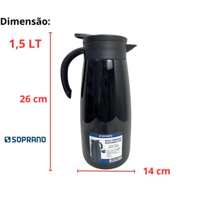 Bule Térmico Soprano 1,5 Lt Aço Inox Com Gatilho Preto