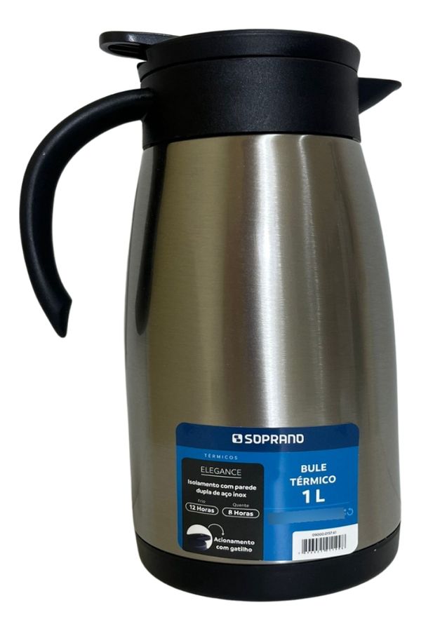 Bule Térmico Soprano 1 Litro Aço Inox Com Gatilho Prateado