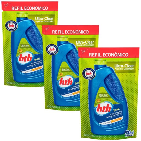 Kit 03 HTH Ultra Clear Algicida e Decantador 2 em 1 900ml
