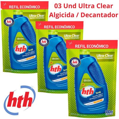 Kit 03 HTH Ultra Clear Algicida e Decantador 2 em 1 900ml