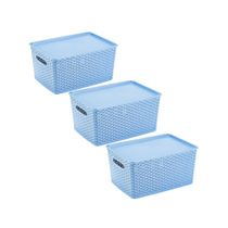 3 Caixas Organizadoras Com Tampa Grande 15 Lts Rattan Azul