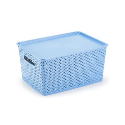 3 Caixas Organizadoras Com Tampa Grande 15 Lts Rattan Azul