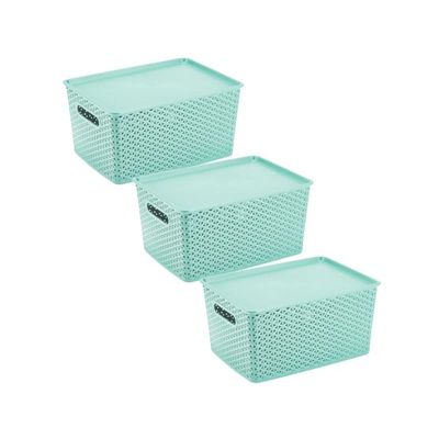 3 Caixas Organizadoras Com Tampa Grande 15 Lts Rattan Verde