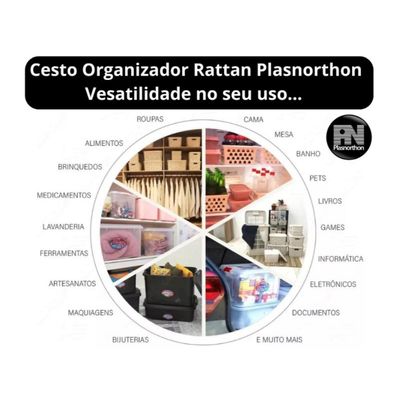 3 Caixas Organizadoras Com Tampa Grande 15 Lts Rattan Branco