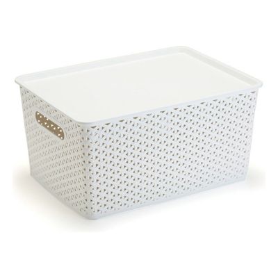 3 Caixas Organizadoras Com Tampa Grande 15 Lts Rattan Branco